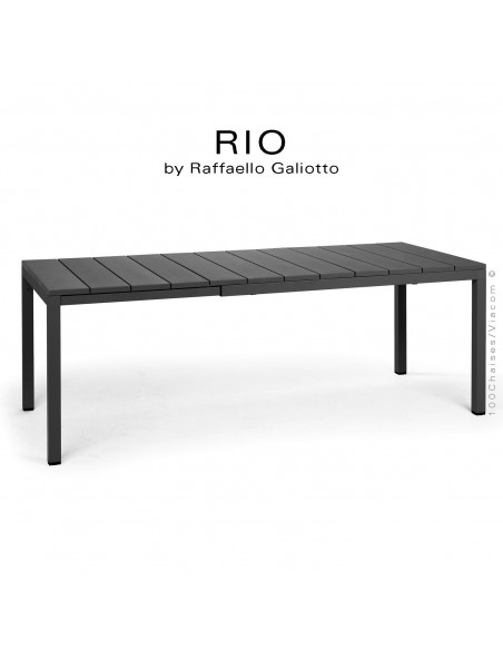 Table à manger RIO 140 noir, plateau rectangulaire extensible en plastique, 4 pieds en aluminium.