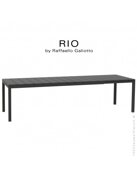 Table à manger RIO 210 noir, plateau rectangulaire extensible en plastique, 4 pieds en aluminium.