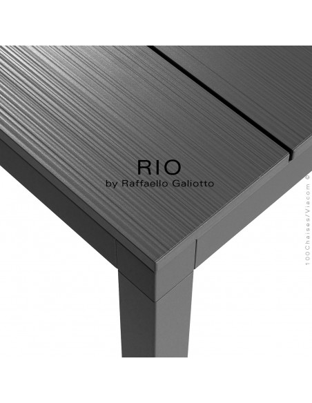 Table à manger RIO ALU 140 noir, plateau rectangulaire extensible en aluminium, 4 pieds en aluminium.