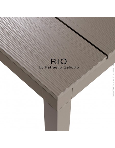 Table à manger RIO ALU 140 gris tourterelle, plateau rectangulaire extensible en aluminium, 4 pieds en aluminium.