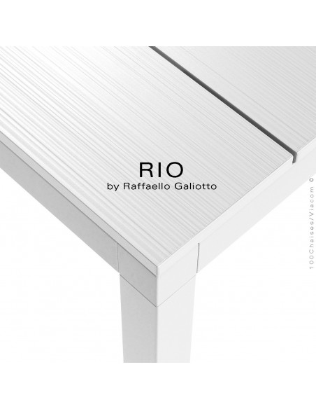 Table à manger RIO ALU 140 blanc, plateau rectangulaire extensible en aluminium, 4 pieds en aluminium.
