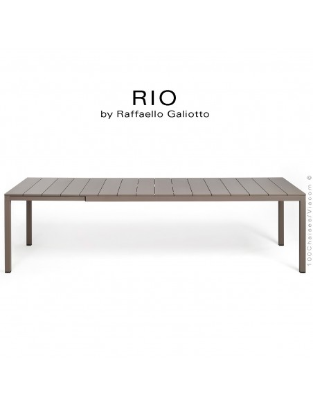 Table à manger RIO ALU 210 gris tourterelle, plateau rectangulaire extensible en aluminium, 4 pieds en aluminium.