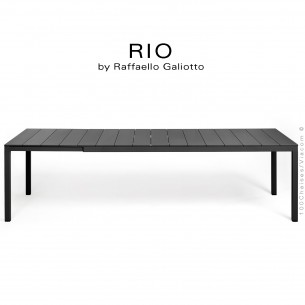 Table à manger RIO ALU 210 noir, plateau rectangulaire extensible en aluminium, 4 pieds en aluminium.