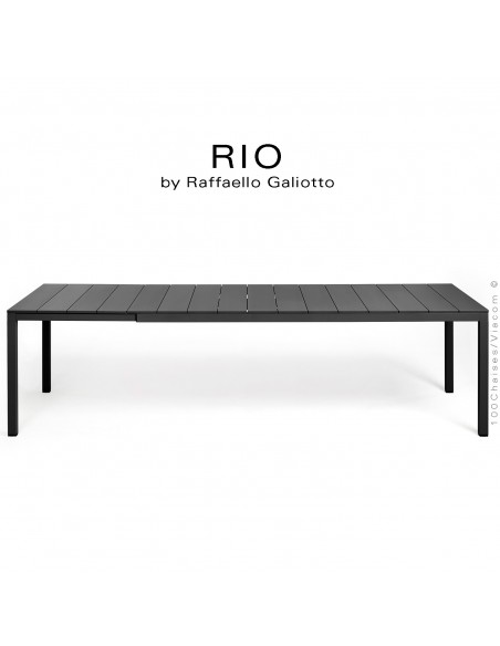 Table à manger RIO ALU 210 noir, plateau rectangulaire extensible en aluminium, 4 pieds en aluminium.