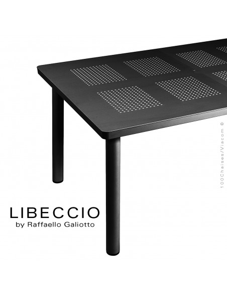 Table à manger LIBECCIO, plateau rectangulaire extensible, 4 pieds rond. Couleur anthracite.