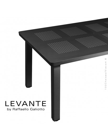 Table à manger LEVANTE, plateau rectangulaire extensible, 4 pieds carré. Couleur anthracite.