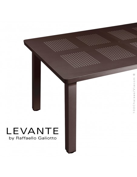 Table à manger LEVANTE, plateau rectangulaire extensible, 4 pieds carré. Couleur café.