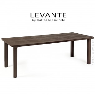 Table à manger LEVANTE, plateau rectangulaire extensible, 4 pieds carré. Couleur café.