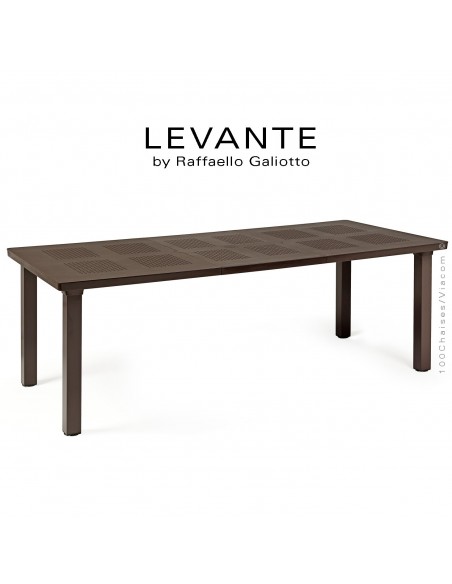 Table à manger LEVANTE, plateau rectangulaire extensible, 4 pieds carré. Couleur café.