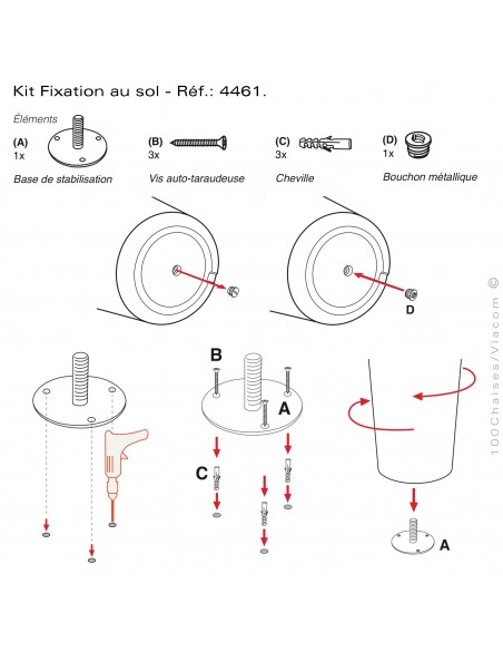 Option kit de fixation au sol pour fauteuil design lounge FADE, structure plastique couleur.