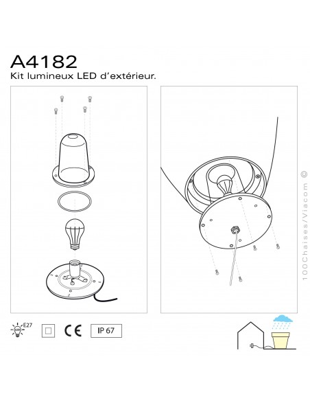 Kit lumineux 4182 pour fauteuil design lounge FADE, structure monobloc plastique blanc éclairant.