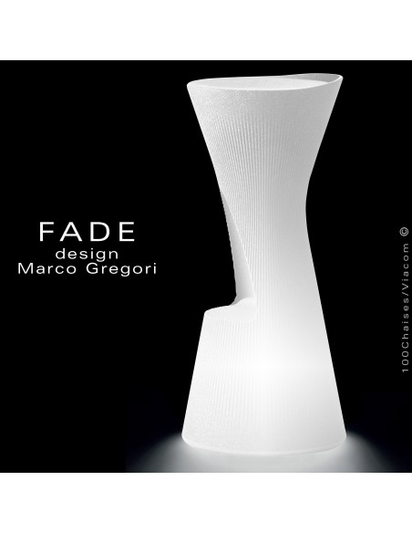 Tabouret lumineux design FADE, structure plastique blanc avec repose pieds, pour terrasse en bord de mer ou à la montage.