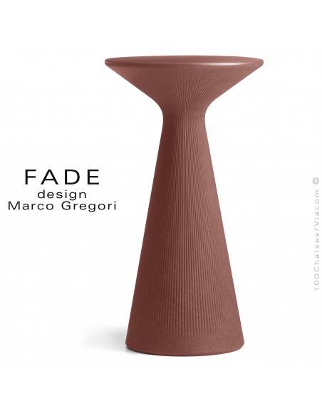 Table haute ou mange debout design FADE, structure plastique couleur pierre de lave pour terrasse en bord de mer et montage.