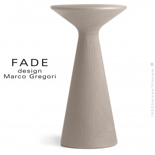 Table haute ou mange debout design FADE, structure plastique couleur pierre pour terrasse en bord de mer et montage.