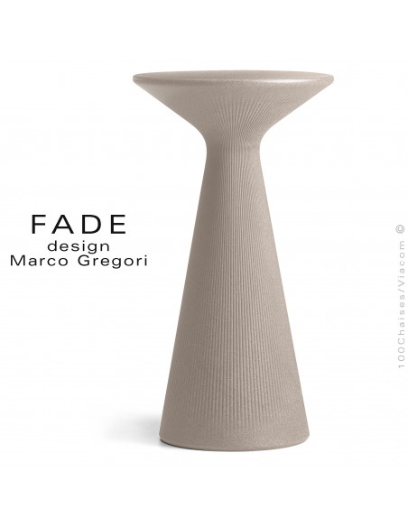 Table haute ou mange debout design FADE, structure plastique couleur pierre pour terrasse en bord de mer et montage.