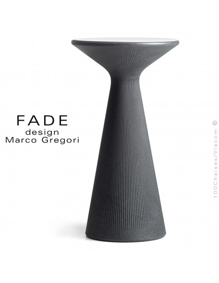 Table haute ou mange debout design FADE, structure plastique couleur granite, plateau compact HPL blanc.