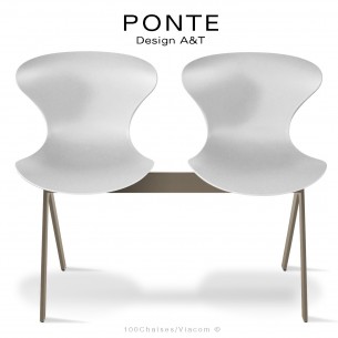 Banc ou assise sur poutre PONTE, 2 places, coque plastique blanche, piétement acier peint beige nacré.