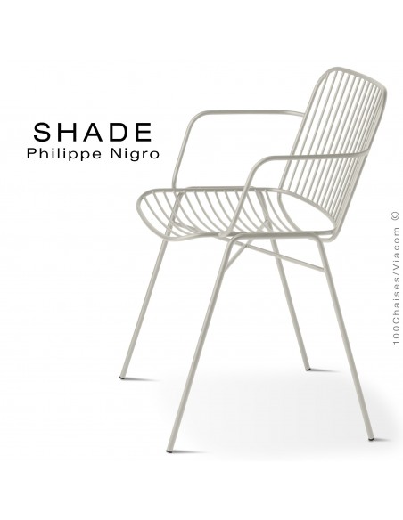 Fauteuil SHADE, structure 4 pieds en tube, assise et dossier en tige d'acier finition peinture blanc pur.