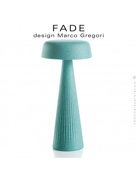 Lampe de table FADE-30, structure plastique nervurée couleur aigue-marine, éclairage d'ambiance par LED.