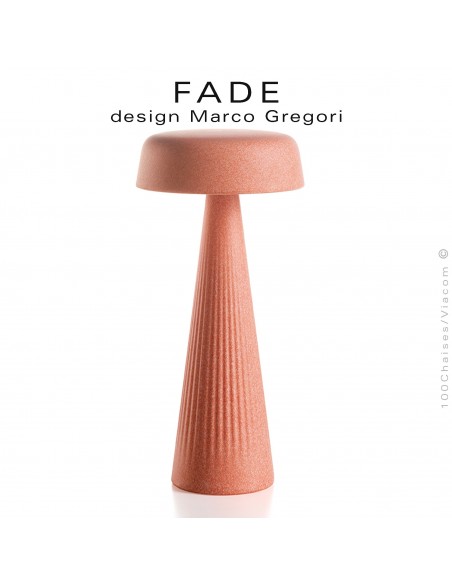 Lampe de table FADE-30, structure plastique nervurée couleur Corail, éclairage d'ambiance par LED.