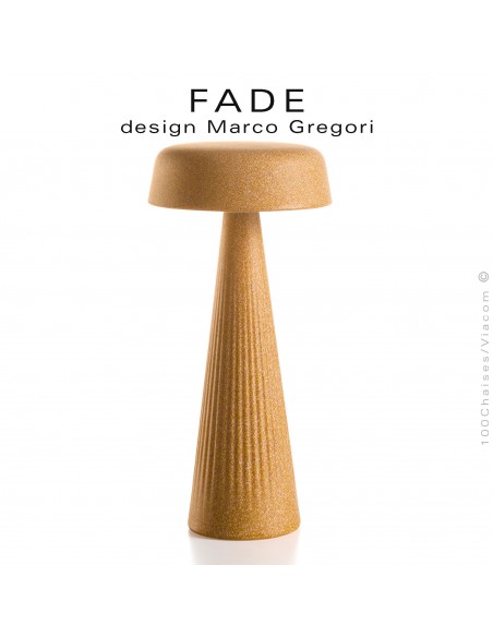 Lampe de table FADE-30, structure plastique nervurée couleur ocre, éclairage d'ambiance par LED.