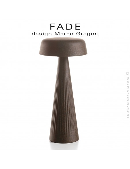 Lampe de table FADE-30, structure plastique nervurée couleur rouille, éclairage d'ambiance par LED.