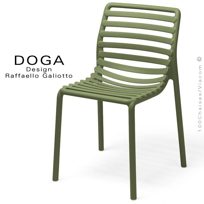 Chaise design DOGA, structure et assise plastique couleur vert Agave.