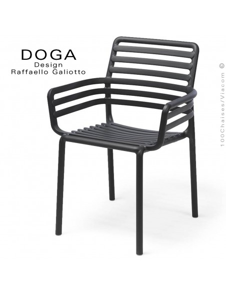 Fauteuil design DOGA, structure, assise plastique monobloc couleur anthracite.