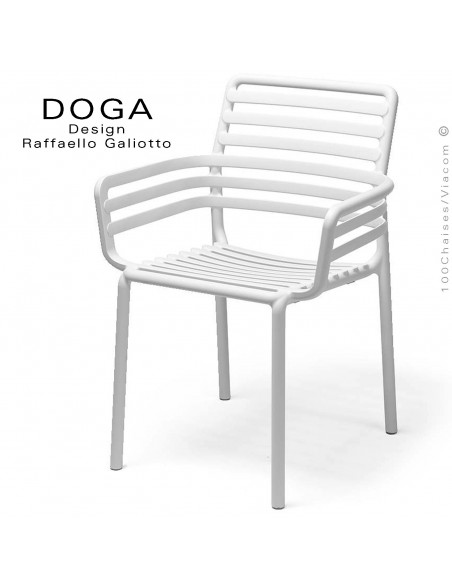 Fauteuil design DOGA, structure, assise plastique monobloc couleur blanc.