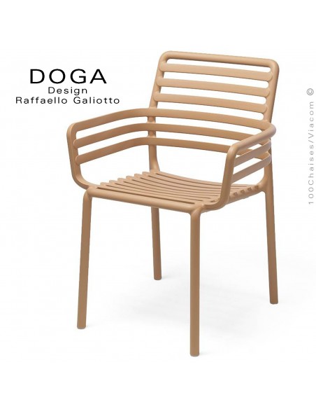 Fauteuil design DOGA, structure, assise plastique monobloc couleur café.