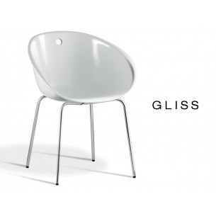 GLISS chaise design coque de couleur blanche, structure en tube d'acier Ø16 mm, finition chromé.