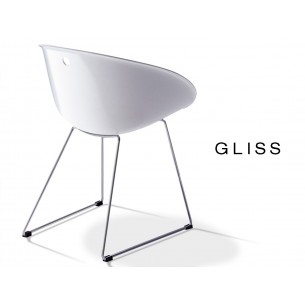 GLISS chaise design coque blanche, pied luge (lot de 6 chaises).