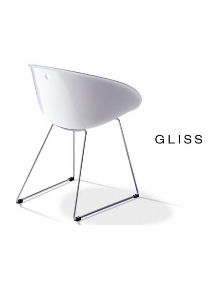 GLISS chaise design coque blanche, pied luge (lot de 6 chaises).