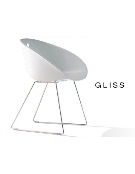GLISS chaise design coque blanche, pied luge (lot de 6 chaises).