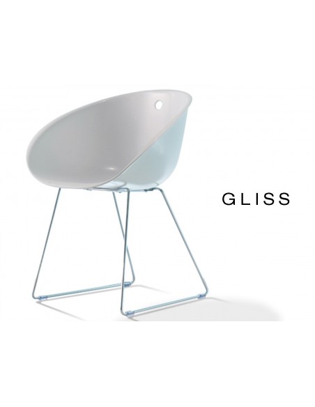 GLISS chaise design coque blanche, pied luge (lot de 6 chaises).