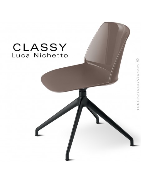 Chaise de bureau pivotante CLASSY, piétement aluminium peint noir, coque plastique argile.