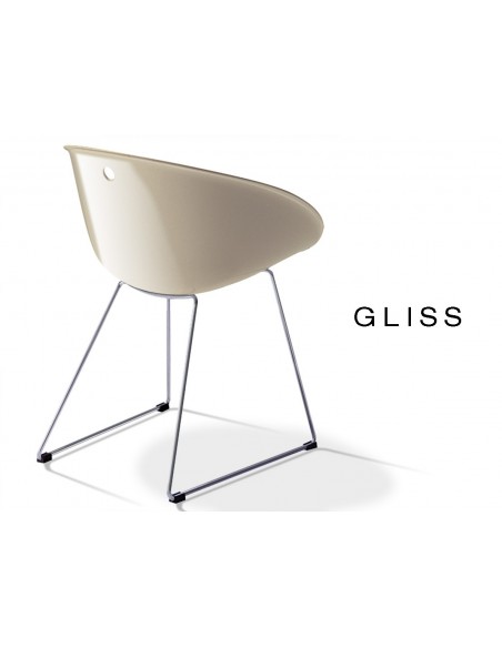 GLISS chaise design coque sable, pied luge (lot de 6 chaises).