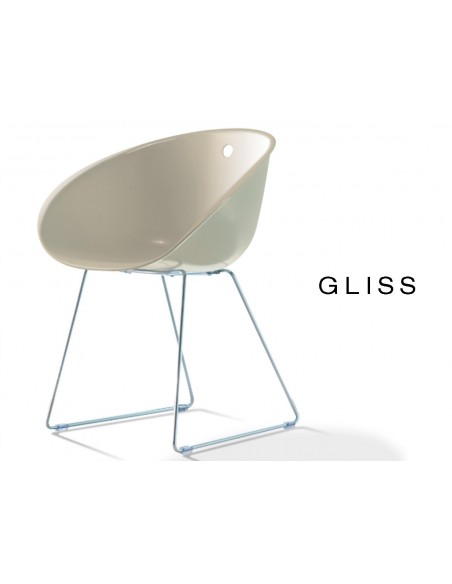 GLISS chaise design coque sable, pied luge (lot de 6 chaises).
