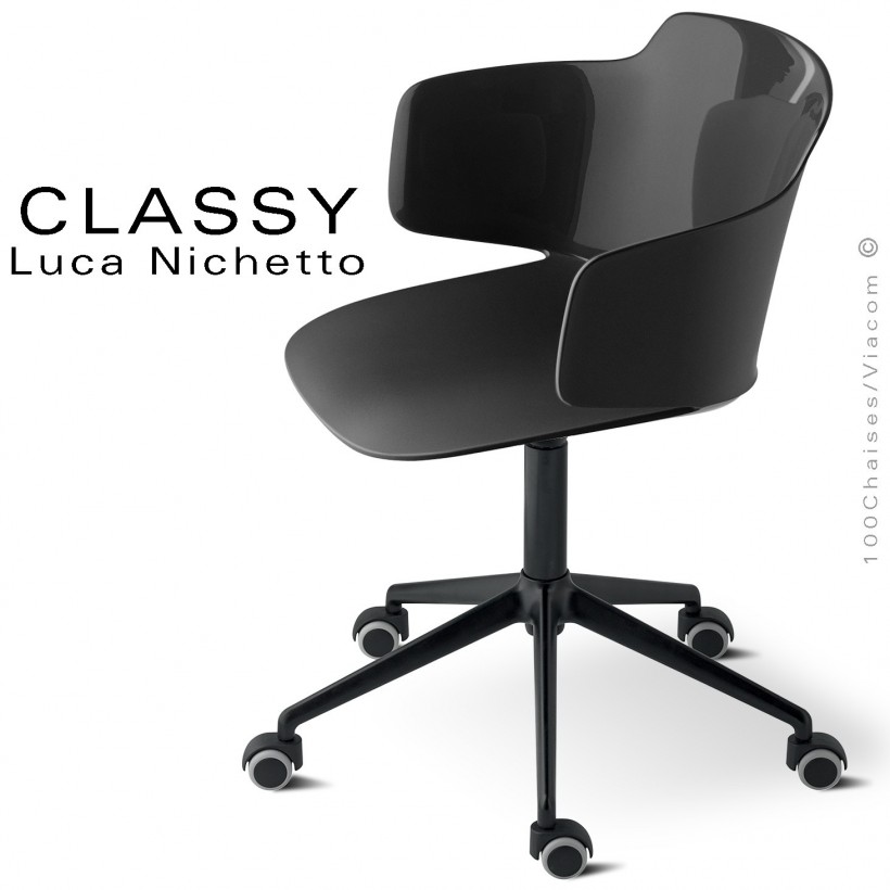 Fauteuil de bureau design CLASSY, piétement aluminium avec