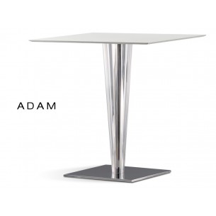 Table ADAM colonne conique plastique transparent, plateau blanc 80x80 cm (lot de 6 tables).
