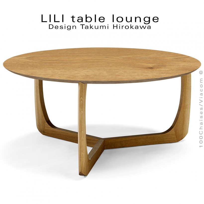 Table basse design LILI, piétement et plateau chêne massif huilé.