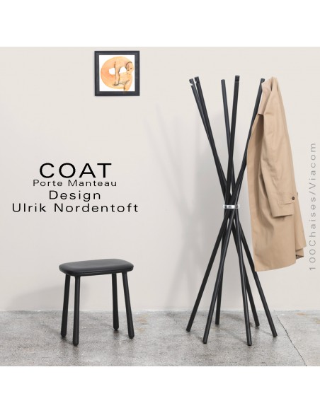 Porte manteau design COAT, structure six tiges en bois de frêne teinté noir.