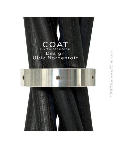Porte manteau design COAT, structure six tiges en bois de frêne maintenu par un anneau ou bague d'aluminium.