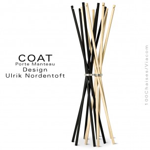 Porte manteau design COAT, structure six tiges en bois de frêne huilé ou teinté noir.