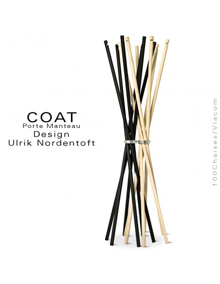 Porte manteau design COAT, structure six tiges en bois de frêne huilé ou teinté noir.