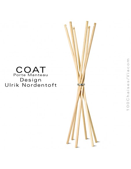 Porte manteau design COAT, structure six tiges en bois de frêne huilé.