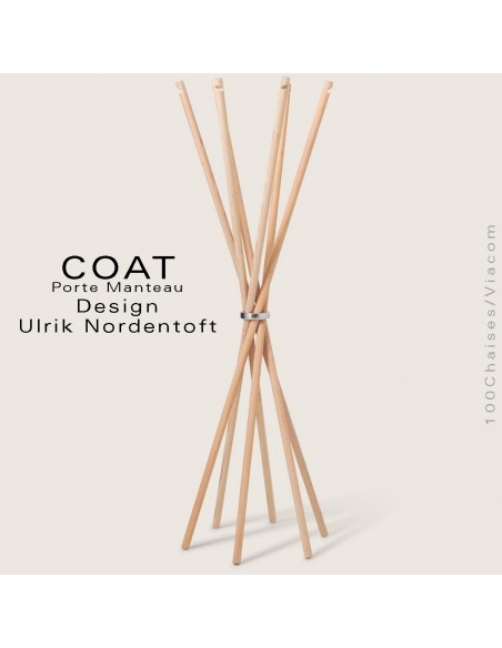 Porte manteau design COAT, structure six tiges en bois de frêne huilé.