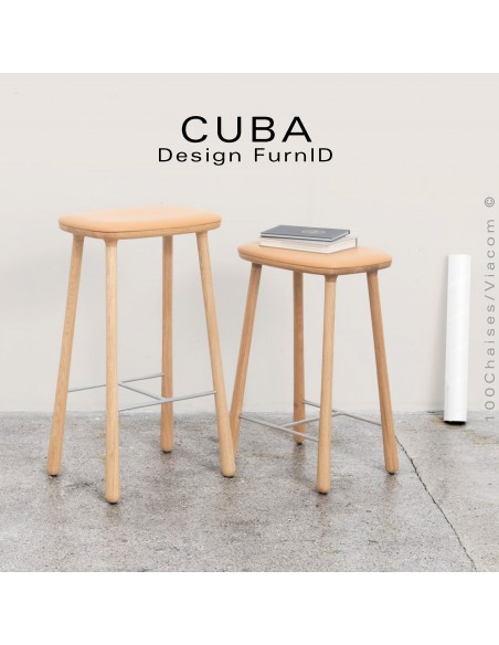 Collection tabourets CUBA, hauteurs d'assises, 66 cm. et 77 cm., avec repose pieds chromé ou peint. Pour bar ou cuisine.