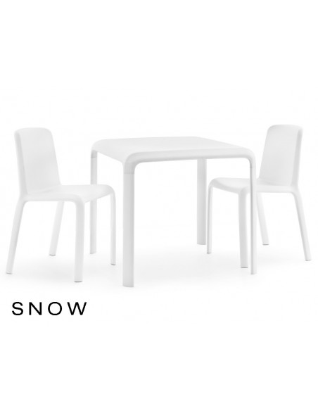SNOW table pour terrasse, avec chaises SNOW, couleur blanc (lot de 6 tables).