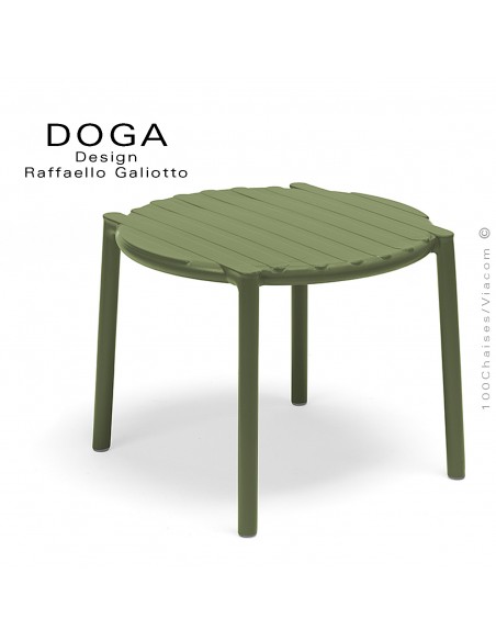 Table basse design DOGA, structure plastique couleur vert Agave ou kaki.